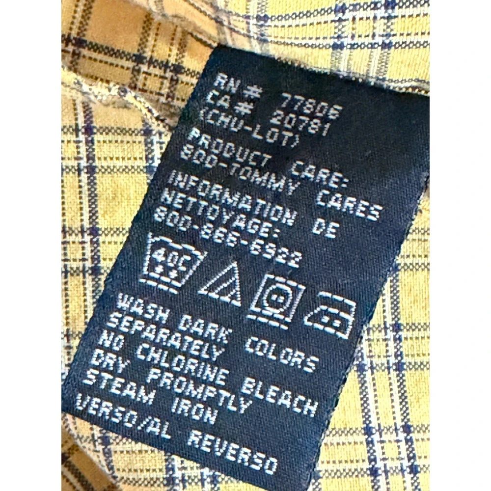 Tommy Hilfiger Men's Long-Sleeved Button-Down Shirt Size XL Yellow Plaid Logo